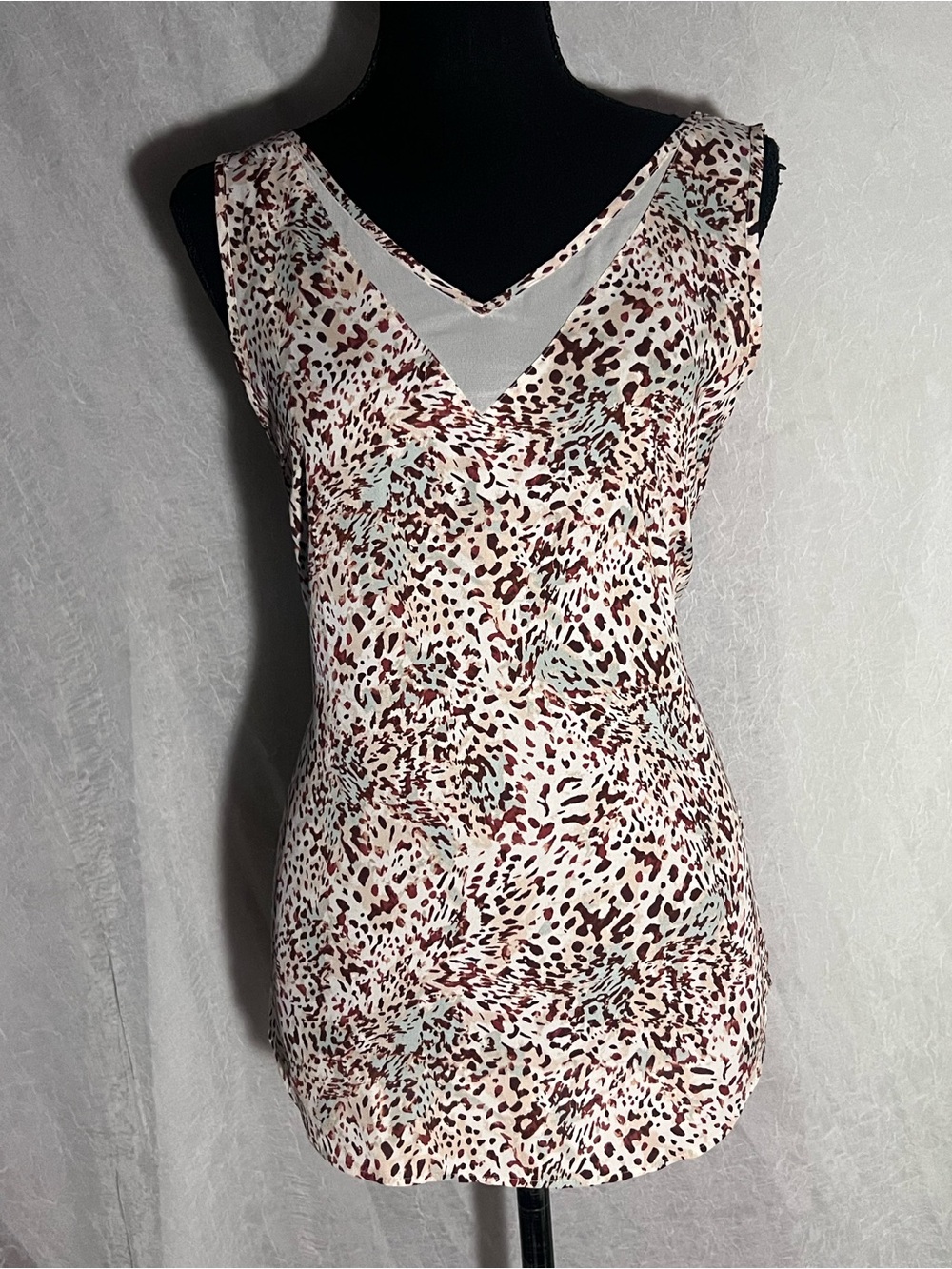 Maurices Cream, brown, & orange V-Neck Animal Print Tank